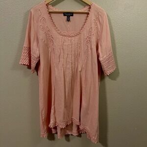 G.Designs Natural Fashions Floral Cotton Tunic Dress Lace Peach Resort Cruise XL